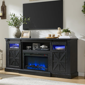 70" Fireplace TV Stand with LED Lights & Sliding Barn Door