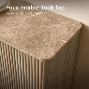 70" Fluted TV Stand with Faux Marble Top