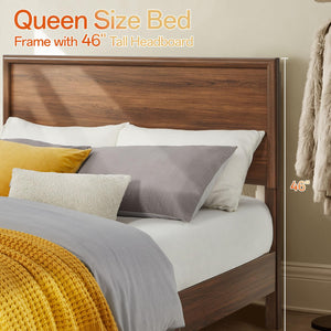 Queen Platform Bed Frame with Headboard and Wood Slat Support