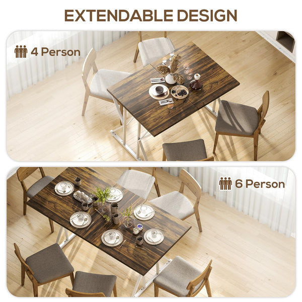 Expandable Dining Table for 4-6 – Farmhouse Rectangle Kitchen Table with Metal Trestle Base