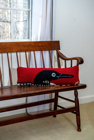 Hand-Hooked Wool Loon Lumbar Throw Pillow 8x24