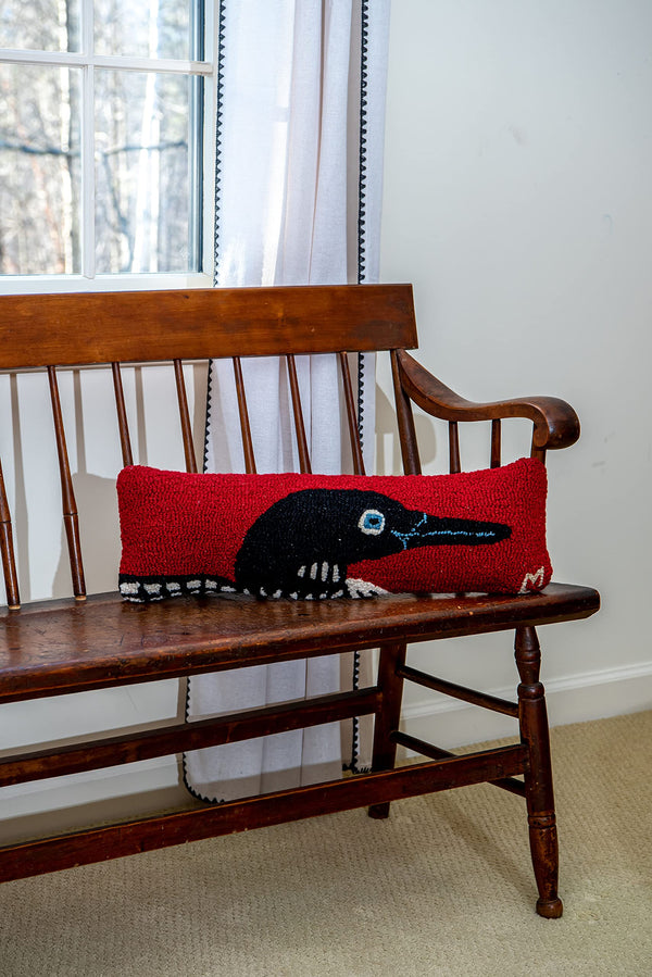 Hand-Hooked Wool Loon Lumbar Throw Pillow 8x24