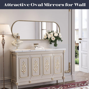 Oval Beaded Metal Wall Mirror – Gold Vintage Frame