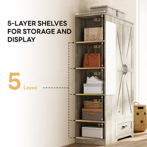 Armoire Wardrobe Closet with Mirror, 2 Doors, Drawer & Shelves – 70"