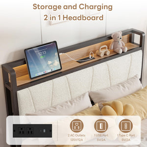 Twin XL Bed Frame with Storage Drawers, Charging Station & LED Lights