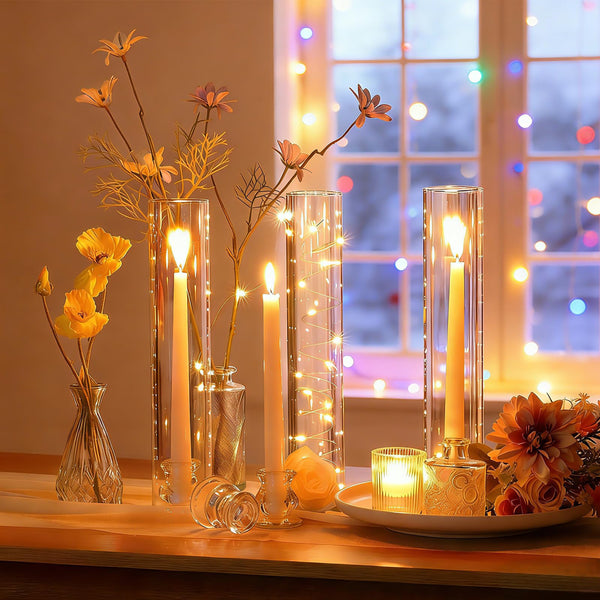 Clear Glass Hurricane Candle Holders Set of 16