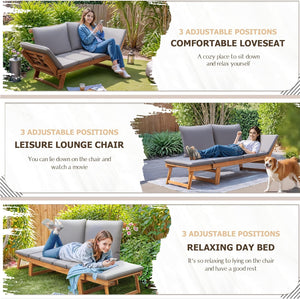 Outdoor Convertible Sofa with Acacia Wood Frame