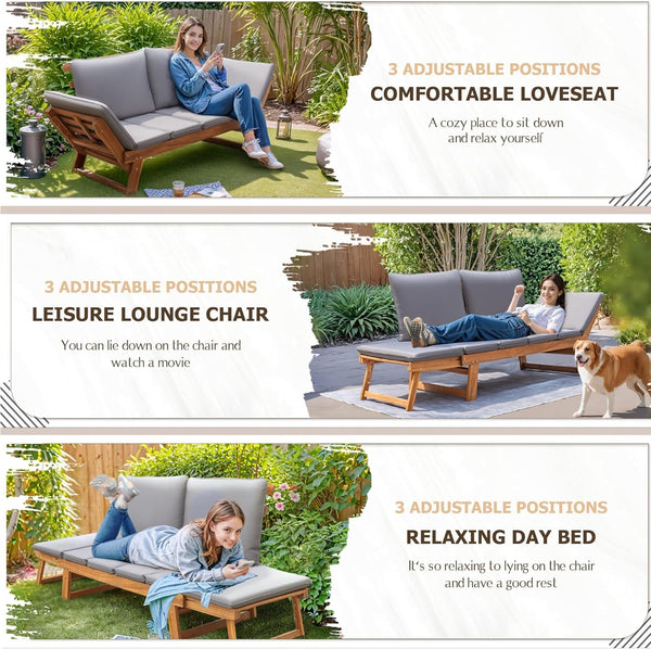 Outdoor Convertible Sofa with Acacia Wood Frame