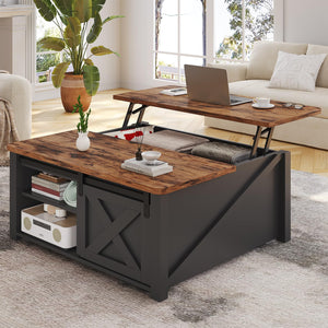 Lift Top Coffee Table with Hidden Storage and Adjustable Shelves