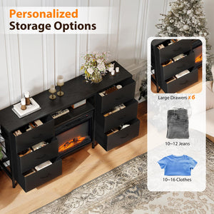 58" Electric Fireplace TV Stand with Fabric Drawers & RGB LED Lights
