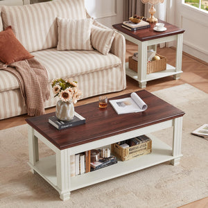 Farmhouse Coffee Table Set of 3 with Open Shelf