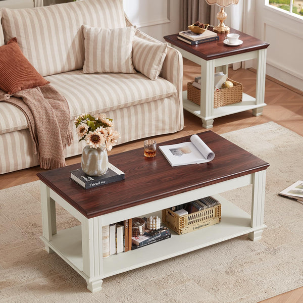 Farmhouse Coffee Table Set of 3 with Open Shelf