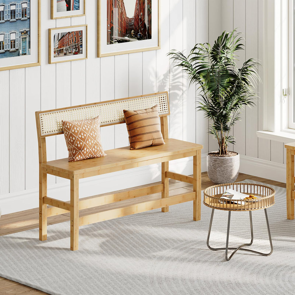 Bamboo Dining Bench with Back