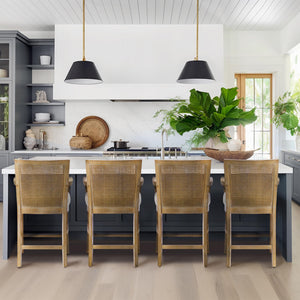 Rattan Back Counter Height Bar Stool – Upholstered Farmhouse Design