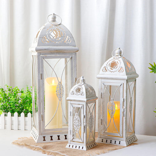 Vintage Metal Candle Lanterns Set of 3 – Indoor & Outdoor Decorative Holders