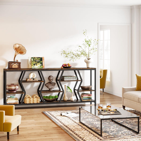 70.9" Industrial Sofa Console Table with 4-Tier Storage Shelves