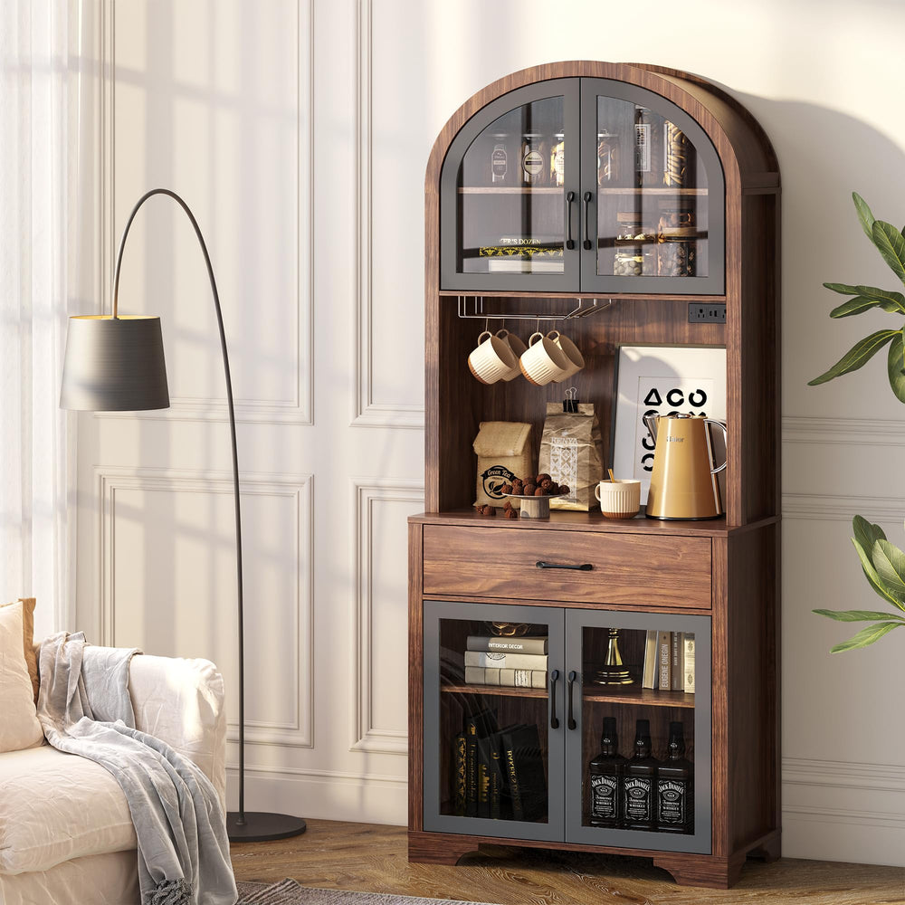 75" Tall Arched Pantry Cabinet with LED & Charging Station