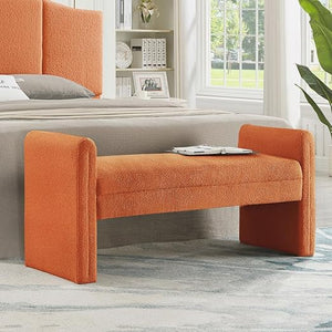 Upholstered Boucle Teddy Bench with Armrests