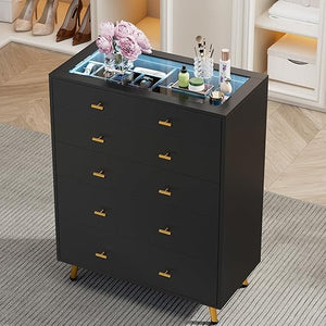 5-Drawer Dresser with LED Lights and Tempered Glass Top