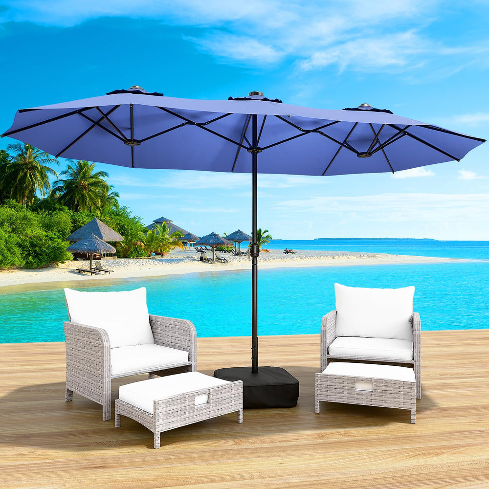 Large Rectangular Patio Umbrella with Base & LED Lights
