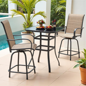 Outdoor Swivel Bar Stools Set – Metal Frame Patio Counter Height Chairs