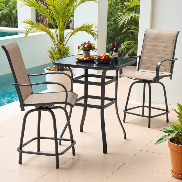 Outdoor Swivel Bar Stools Set – Metal Frame Patio Counter Height Chairs