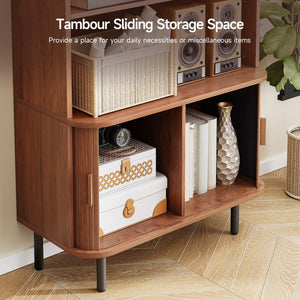 71" 4-Tier Bookshelf with Sliding Door Storage Cabinet