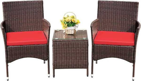 3-Piece PE Rattan Patio Furniture Set with Chairs and Table
