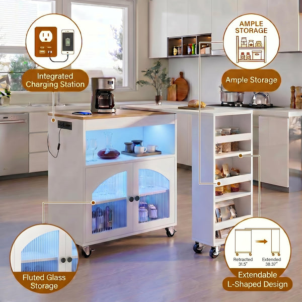 Rolling Kitchen Island Cart with Extendable Table