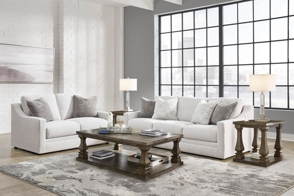 Contemporary Light Gray Loveseat with Accent Pillows