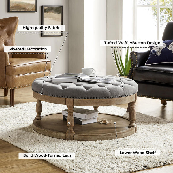 Round Tufted Ottoman with Storage Shelf