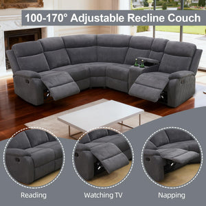 L-Shaped Manual Reclining Sectional Sofa with Storage & Cup Holders