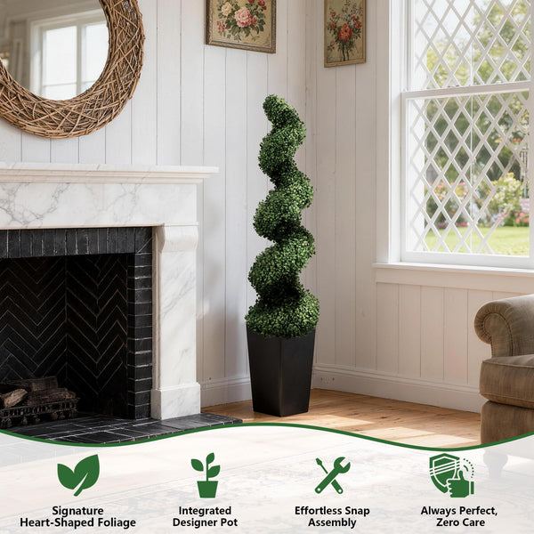 Artificial Spiral Topiary Trees, Set of 2 – UV Resistant, Indoor/Outdoor