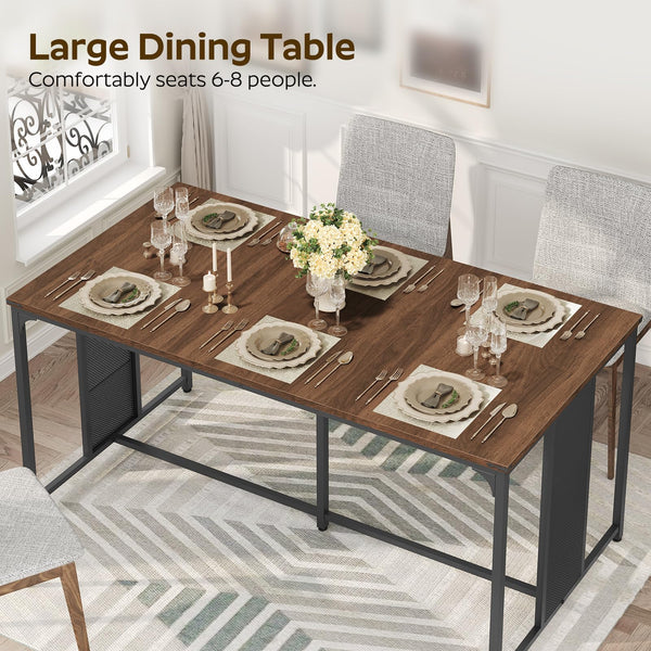 63" Industrial Dining Table for 6-8 with Metal Legs and Adjustable Feet
