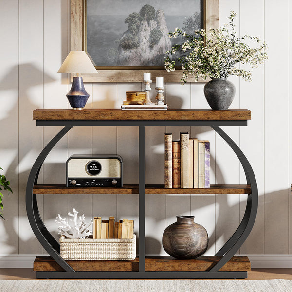 Industrial 3-Tier Console Table with Arched Metal Frame
