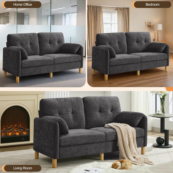 Chenille Loveseat Sofa with Storage Pockets