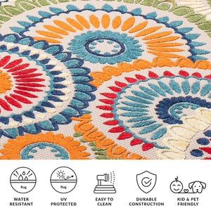 10x14 Indoor Outdoor Area Rug – Floral Geometric, Washable, Non-Shedding