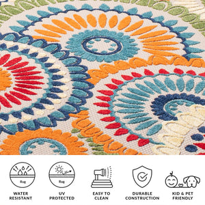 10x14 Indoor Outdoor Area Rug – Floral Geometric, Washable, Non-Shedding