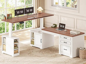 L-Shaped Electric Standing Desk with Drawers, Shelves & Power Outlet