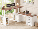 L-Shaped Electric Standing Desk with Drawers, Shelves and Power Outlet