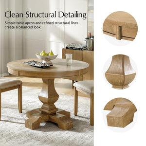 42-Inch Round Farmhouse Dining Table with Pedestal Base — Seats 4