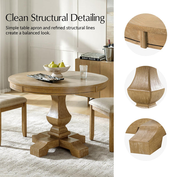 42-Inch Round Farmhouse Dining Table with Pedestal Base — Seats 4
