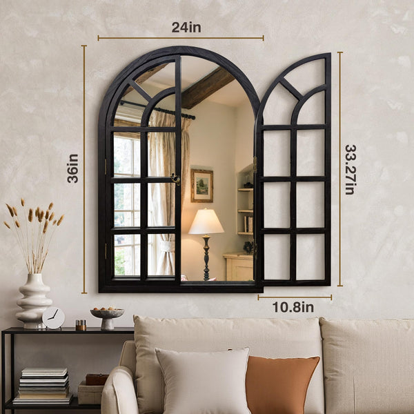 Arched Wood Frame Wall Mirror – Black | Farmhouse Decor