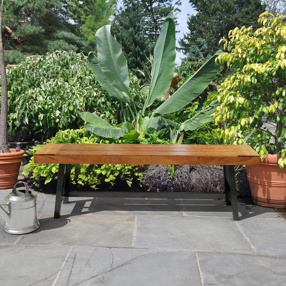 Acacia Wood Outdoor Bench with Metal Legs