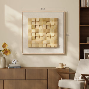 3D Solid Wood Block Wall Art – Geometric Minimalist Square Panel