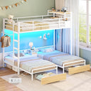 Triple Bunk Bed Twin Over Twin with LED Lights & Storage
