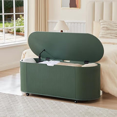 Fluted Oval Storage Bench with Lift Top & Wheels