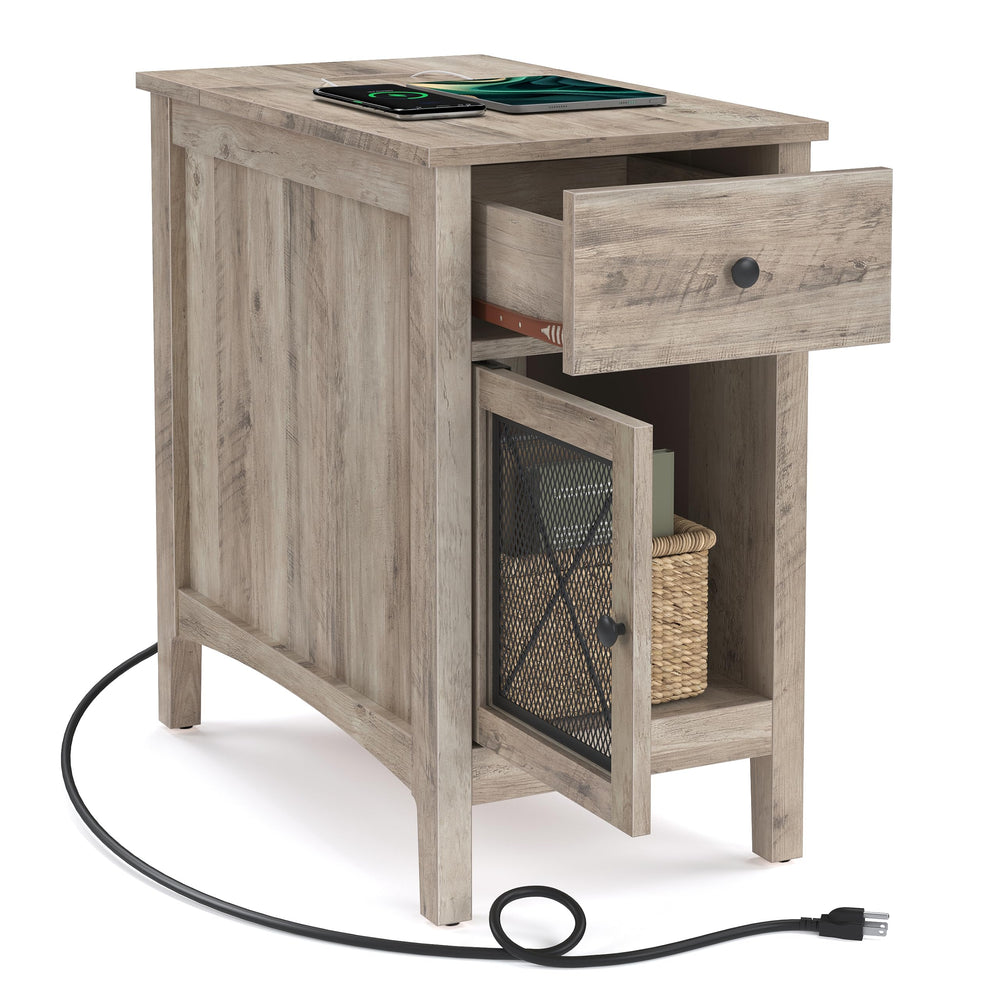 End Table with Charging Station, Drawer & Storage Cabinet