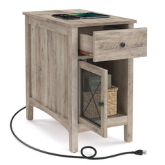 End Table with Charging Station, Drawer & Storage Cabinet