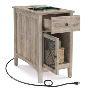 End Table with Charging Station, Drawer & Storage Cabinet